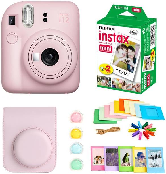 FUJIFILM Instax mini 12 Blossom Pink Instant Camera+10x2 Film+Bunting+Plastic Frames+Case+Filters Set Instant Camera
