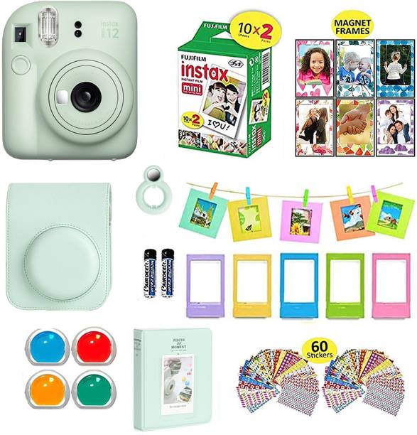 FUJIFILM Instax mini 12 Mint Green Bundle+10x2 Film+Carrying Case, Color Filters,Album,Stickers, Frames Instant Camera