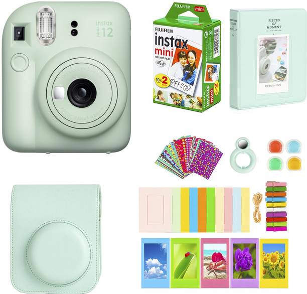 FUJIFILM Instax mini 12 Mint Green Instant Camera+10x2 Film+Carrying Case, Color Filters,Album,Stickers Instant Camera