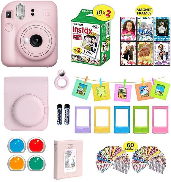 FUJIFILM Instax mini 12 Blosom Pink Bundle+10x2 Film+Carrying Case, Color Filters,Album,Stickers, Frames Instant Camera