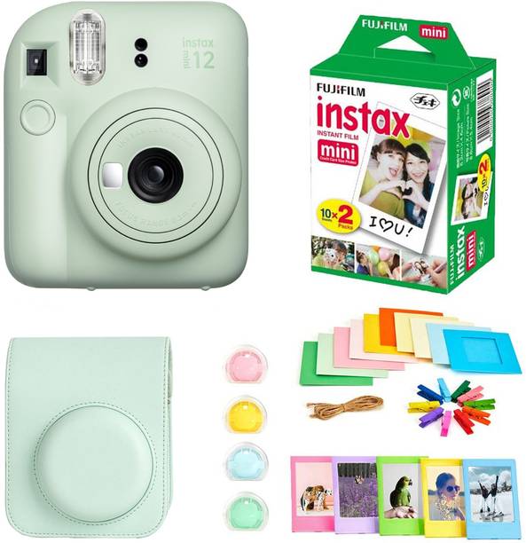 FUJIFILM Instax mini 12 Mint Green Instant Camera+10x2 Film+Bunting+Plastic Frames+Case+Filters Set Instant Camera