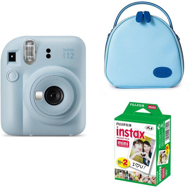 FUJIFILM Instax mini 12 Pastel Blue Camera with blue shell bag and 20 Shots Instant film Instant Camera