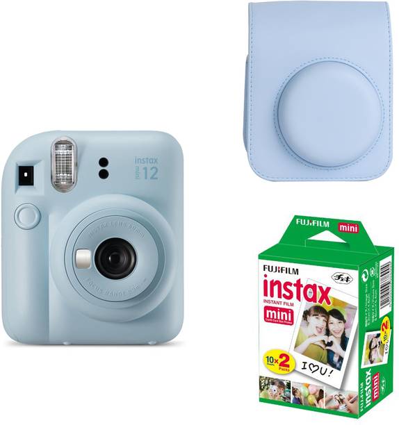 FUJIFILM Instax mini 12 Pastel Blue Instant Film Camera with PU Leather Carrying Bag and 10x2 film Instant Camera