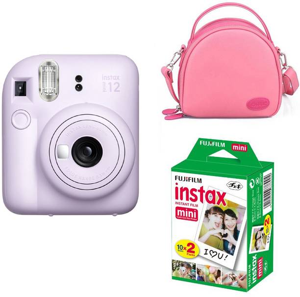 FUJIFILM Instax mini 12 Lilac Purple Camera with pink shell bag and 20 Shots Instant film Instant Camera