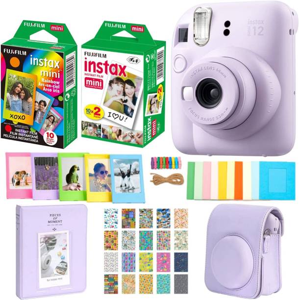FUJIFILM Instax mini 12 Lilac Purple+10x2 Film+ 10x1 rainbow film+Carrying Case,Album,Stickers,frames Instant Camera