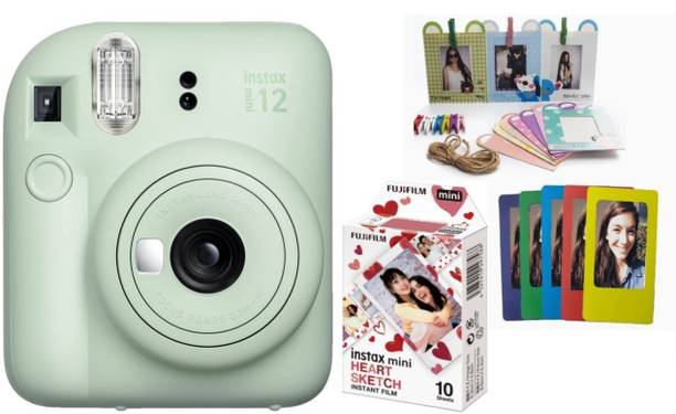 फुजीफिल्म इंसटैक Instax Mini 12 with (10 Mini Heart Sketch Film Shots, Magnet & Bunting) इंस्टेंट कैमरा