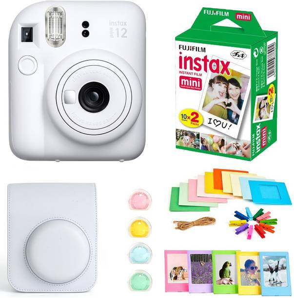 FUJIFILM Instax mini 12 Clay White Instant Camera+10x2 Film+Bunting+Plastic Frames+Case+Filters Set Instant Camera
