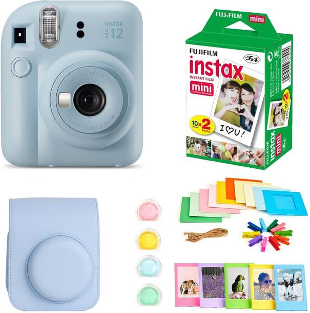 FUJIFILM Instax mini 12 Pastel blue Instant Camera+10x2 Film+Bunting+Plastic Frames+Case+Filters Set Instant Camera