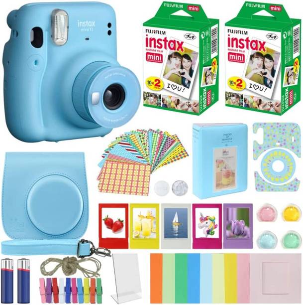 FUJIFILM Instax Mini 11 Mini 11 Sky blue with Film 10x4 & Case, Filters, Photo Album, Stickers, frames Instant Camera