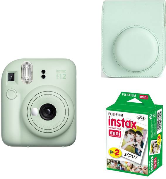 FUJIFILM Instax mini 12 Mint Green Instant Film Camera with PU Leather Carrying Bag and 10x2 film Instant Camera