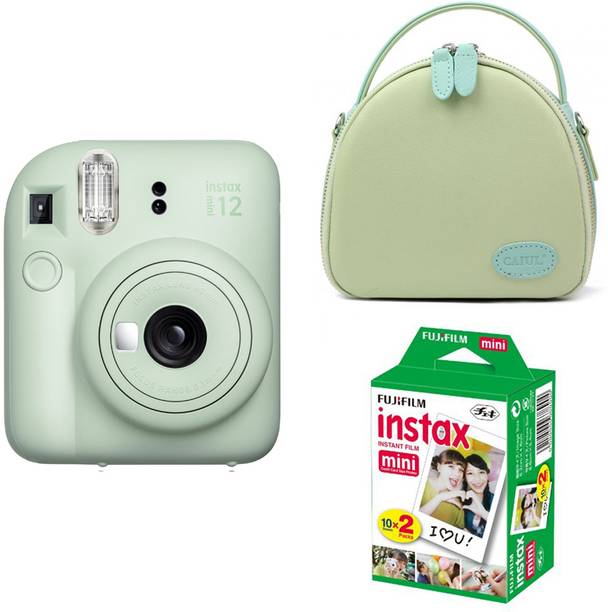 FUJIFILM Instax mini 12 Mint Green Camera with green shell bag and 20 Shots film Instant Camera