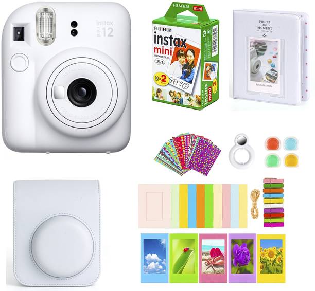 FUJIFILM Instax mini 12 Clay White Instant Camera+10x2 Film+Carrying Case, Color Filters,Album,Stickers Instant Camera