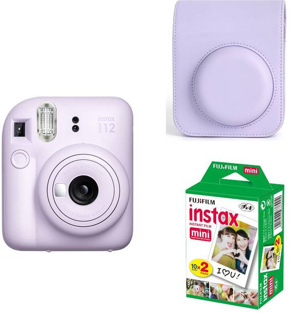 FUJIFILM Instax mini 12 Lilac Purple Instant Film Camera with PU Leather Carrying Bag and 10x2 film Instant Camera