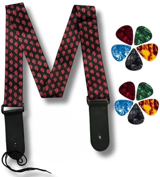 Urban Infotech Red Guitar Strap with 10 Colorful Picks for Electric & Acoustic Guitars Polyester Strap