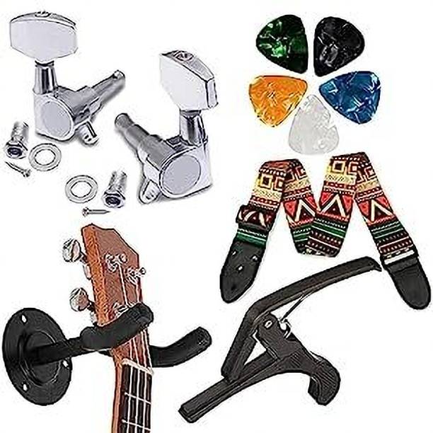 IMAGINEA Acoustic Guitar Belt & Wall Mount Hanger with Capo and Picks, Guitar Key (1L+1R) Plastic, Die Cast Iron, Iron, Nylon, Iron Strap