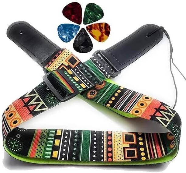 Mocking Bird Adjustable Stylish Guitar Belt with Picks Electric Guitar Strap Pu Leather Ends Nylon, Polyester Strap