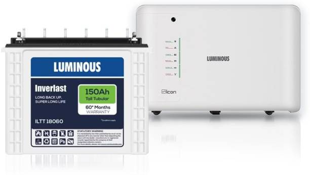 LUMINOUS iCon 1600 Pure Sine Wave Inverter with ILTT 18060 Tubular Inverter Battery