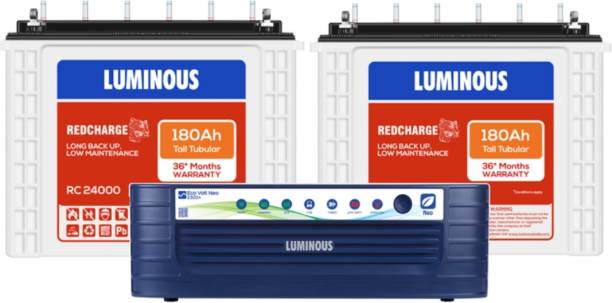 LUMINOUS Eco Volt Neo 2300+ 24V Inverter with 2pcs Redcharge RC24000 Tubular Inverter Battery