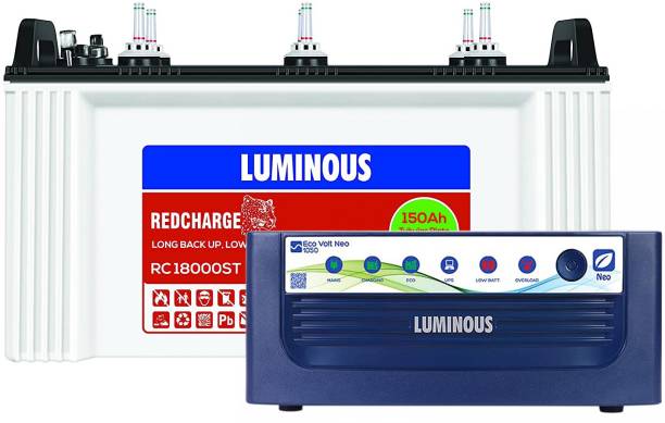 LUMINOUS Eco Volt Neo 1050 Pure Sine Wave Inverter_RC 18000ST Tubular Inverter Battery