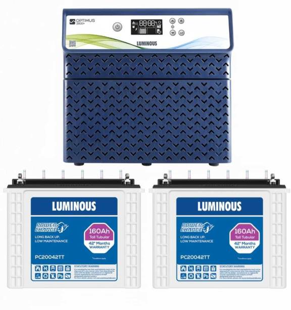 LUMINOUS OPTIMUS 2800 Pure Sine Wave Inverter with Power Charge PC20042 Tubular Inverter Battery