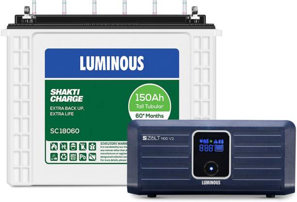 LUMINOUS Zolt 1100 Pure Sine Wave Inverter with Shakti Charge 18060 150Ah Tubular Inverter Battery