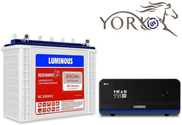 York U.S. Presents LUMINOUS Zelio 1100 Sine Wave Inverter &amp; Red Charge RC25000 200Ah Tubular Inverter Battery