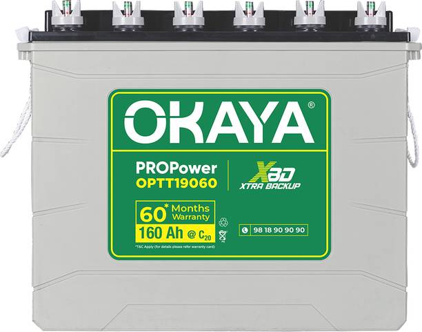 OKAYA 60 Months Warranty Tubular Inverter Battery (160 Ah, OPTT19