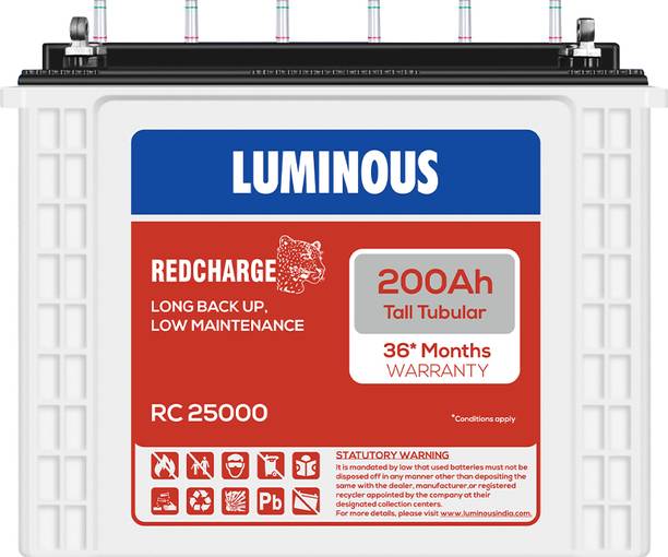 LUMINOUS 36 Months Warranty Tubular Inverter Battery 200 Ah, RC25000