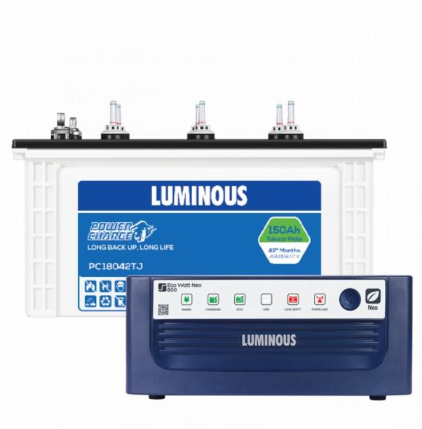 LUMINOUS ECO WATT NEO 800 INVERTER with POWER CHARGE PC18042TJ Tubular Inverter Battery