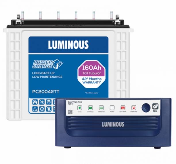 LUMINOUS ECO WATT NEO 1250 Inverter with Power Charge PC 20042TT Tubular Inverter Battery