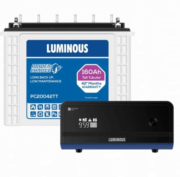 LUMINOUS ZELIO+1100 Pure Sine Wave Inverter with Power Charge PC20042 Tubular Inverter Battery