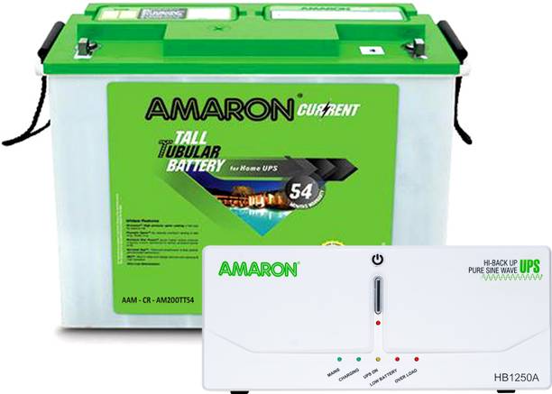 amaron HB1250A Pure Sine Wave Inverter with AM200TT54 Tubular Inverter Battery
