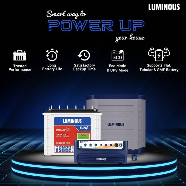 LUMINOUS Power Sine 1100 Pure Sine Wave 900VA/12V Inverter with RC 18000 PRO & Trolley Tubular Inverter Battery  (150Ah)
