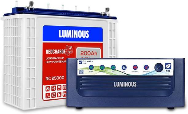 LUMINOUS Eco Volt + 1550 with RC 25000 200Ah Tubular Inverter Battery