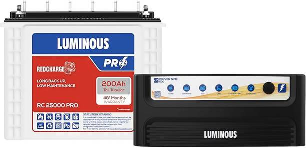 LUMINOUS 48 Months Warranty Tall Tubular Inverter Battery (200 Ah, Combo - Powersine 1100 with RC 25000 PRO)