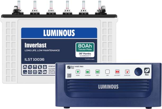 LUMINOUS Eco Watt Neo 700 Inverter with Inverlast ILST10036 Tubular Inverter Battery