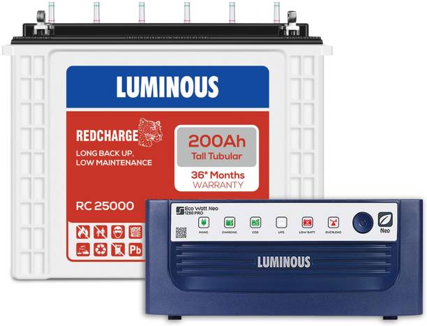 LUMINOUS Eco Watt Neo 1250 Square Wave Inverter with RC 25000 Tubular Inverter Battery