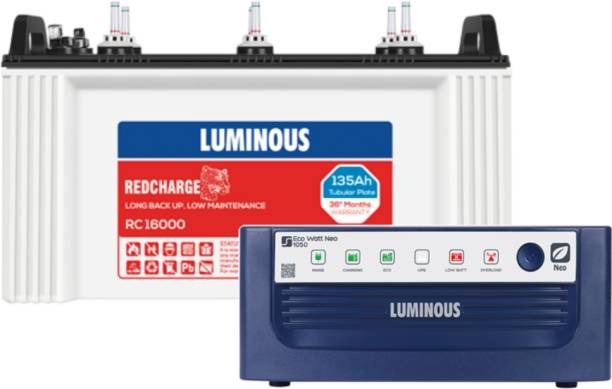 LUMINOUS Eco Watt Neo 1050 Inverter with Redcharge RC16000 Tubular Inverter Battery