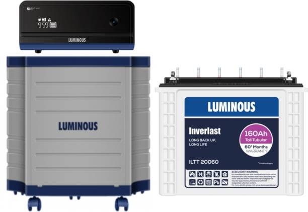 LUMINOUS Zelio Smart 1100 Sine Wave Digital Inverter with ILTT20060 and Tx100L Trolley Tubular Inverter Battery