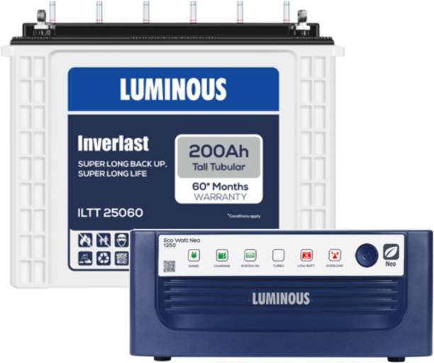 LUMINOUS Eco Watt Neo 1250 Inverter with Inverlast ILTT 25060 Tubular Inverter Battery