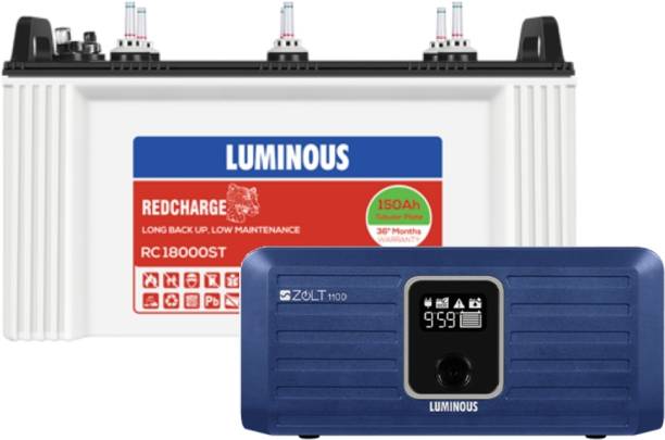 LUMINOUS Zolt 1100 Pure Sine Wave Digital Inverter with Redcharge RC18000ST Tubular Inverter Battery