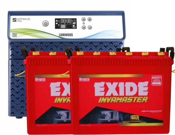 EXIDE INVAMASTER IMTT1500 with Luminous OPTIMUS 2300 Pure Sine Wave Inverter Tubular Inverter Battery
