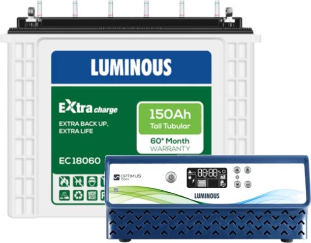 LUMINOUS OPTIMUS 1250 Pure Sine Wave Inverter with Extra Charge EC18060 Tubular Inverter Battery