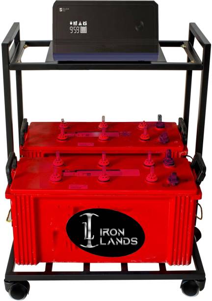 Iron Lands Double Battery Heavy Metal Inverter Trolley UPS CPU Stand for Home and Office Trolley for Inverter and Battery