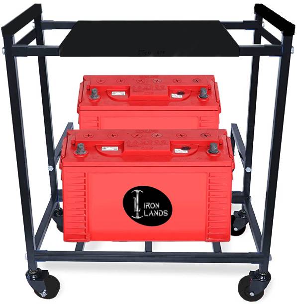 Iron Lands Double Battery Metal Inverter Trolley Stand with Wheels for Home and Office Trolley for Inverter and Battery
