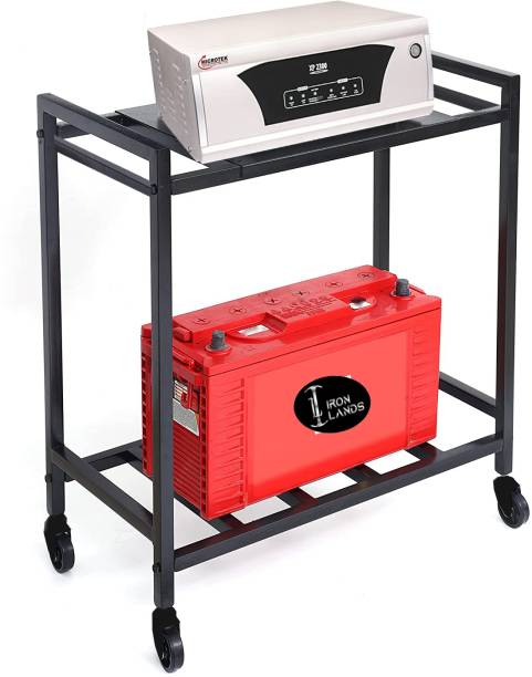 Iron Lands 2-Tier UPS Stand for Home and Office – Metal Inverter Trolley with Wheels Trolley for Inverter and Battery