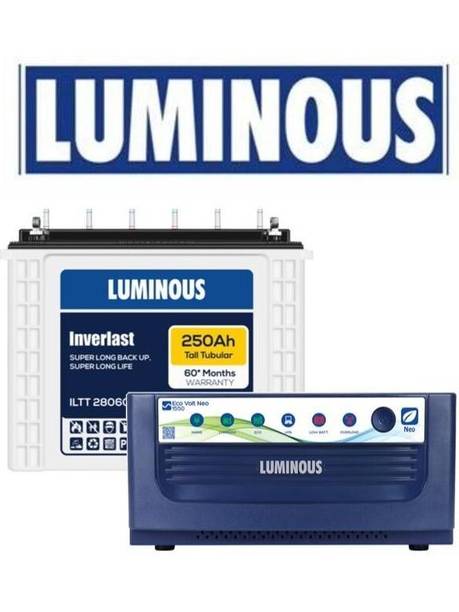 LUMINOUS Inverlast 250ah With 60 Months With Sine Wave inverter 1550 ILTT28060 and Eco Volt Neo 1550 with 60 Months Warranty Pure Sine Wave Inverter