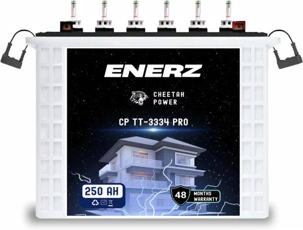 EnerZ | 250AH Tall Tubular C20 Battery Solar Compatible| 48 Months Warranty| Best For 250 AH CP TT-3334 PRO – 12V Tall Tubular Battery | Best with 900 VA to 1100 VA Pure Sine Wave Inverter