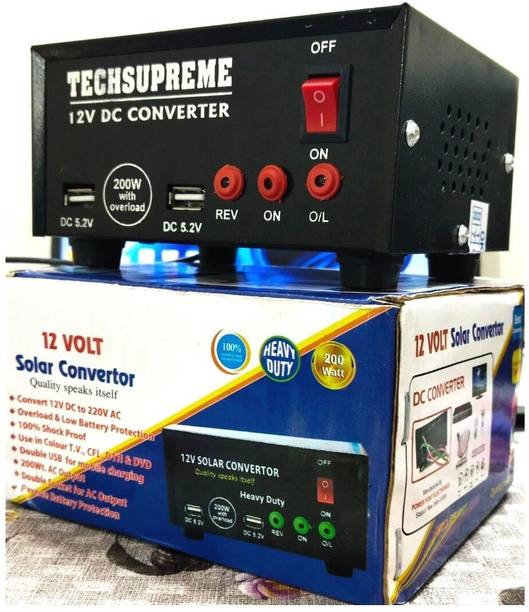 TechSupreme 200W Mini Inverter DC to AC Converter with Dual USB & Double 5 Pin Socket Square Wave Inverter