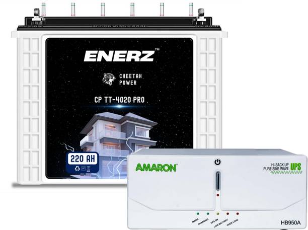 EnerZ 220 AH 48 Months Warranty With 1100 VA Amaron 3 Years warranty HB 1250 Pure Sine Wave Inverter